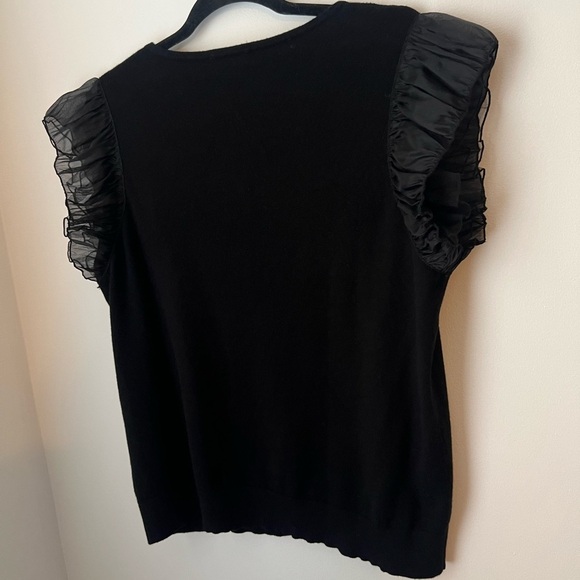 Sioni Milano Black Ruffled Tulle Sleeve Knit Top Large - Picture 11 of 11
